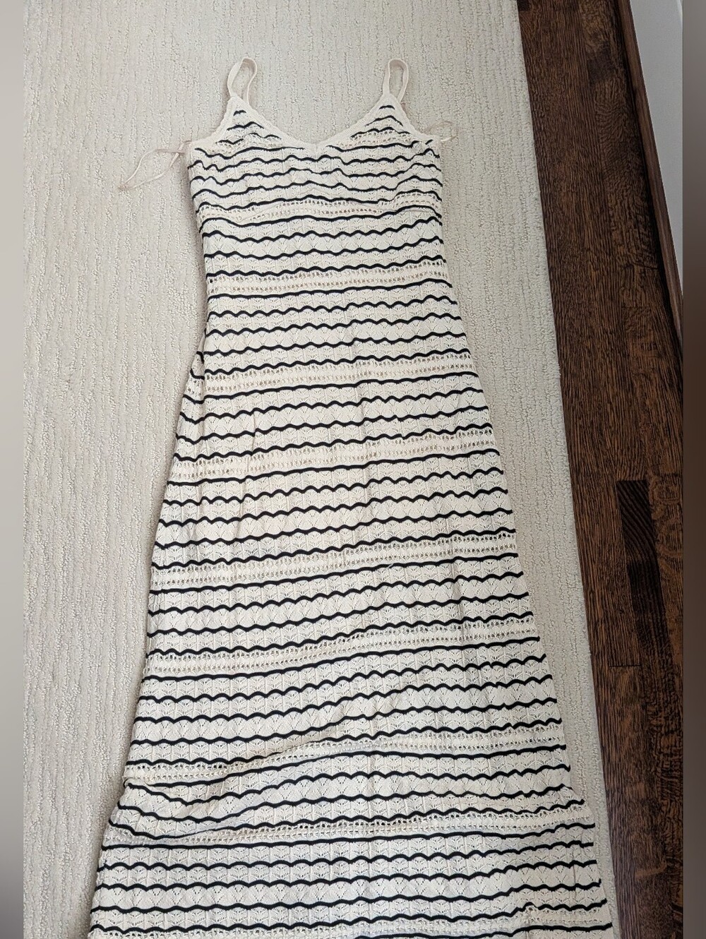Hollister White Crochet Maxi Dress with Navy Stripes
